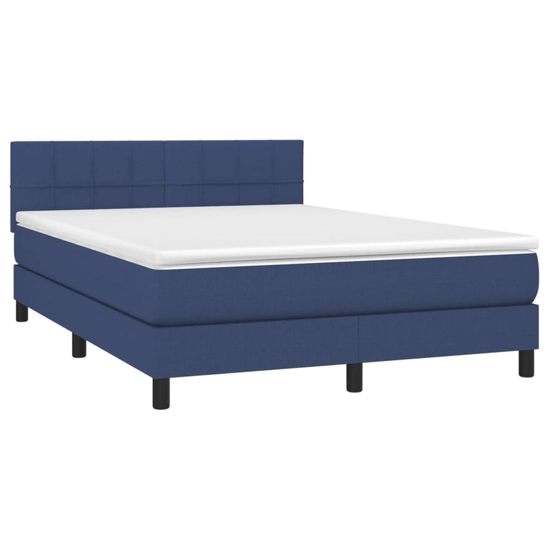 Pat box spring cu saltea, albastru, 140x200 cm, textil