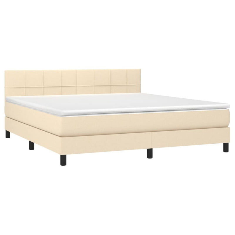 Pat box spring cu saltea, crem, 160x200 cm, material textil