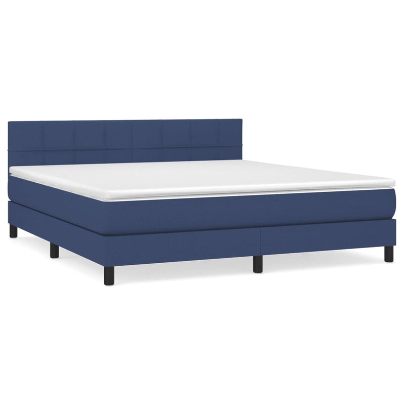 Pat box spring cu saltea, albastru, 180x200 cm, material textil