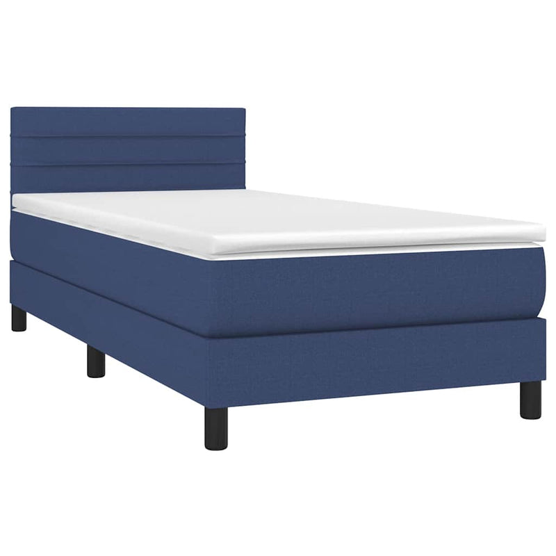 Pat box spring cu saltea, albastru, 80x200 cm, textil