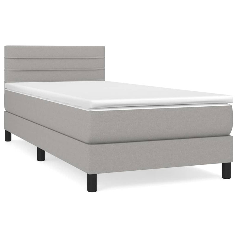Pat box spring cu saltea, gri deschis, 90x190 cm, textil