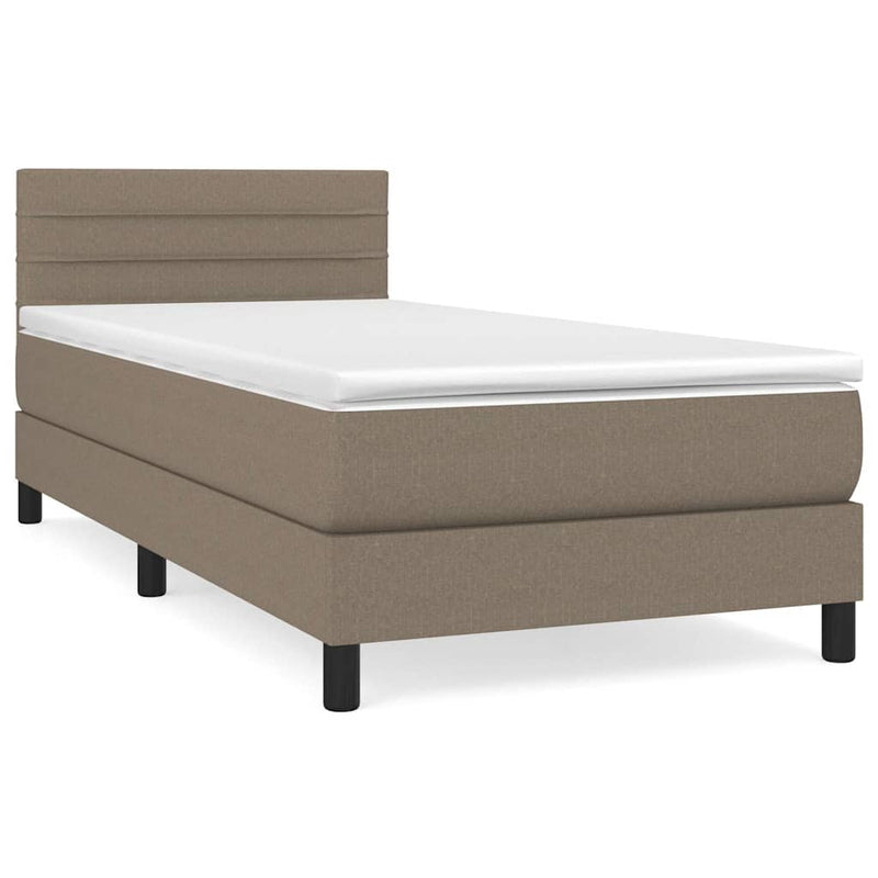 Pat box spring cu saltea, gri taupe, 90x190 cm, textil