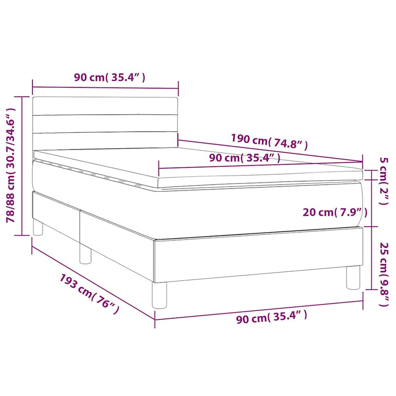 Pat box spring cu saltea, albastru, 90x190 cm, textil