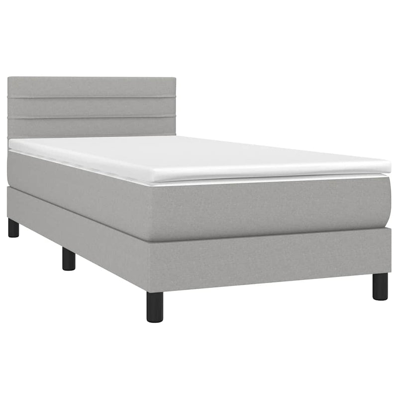Pat box spring cu saltea, gri deschis, 90x200 cm, textil