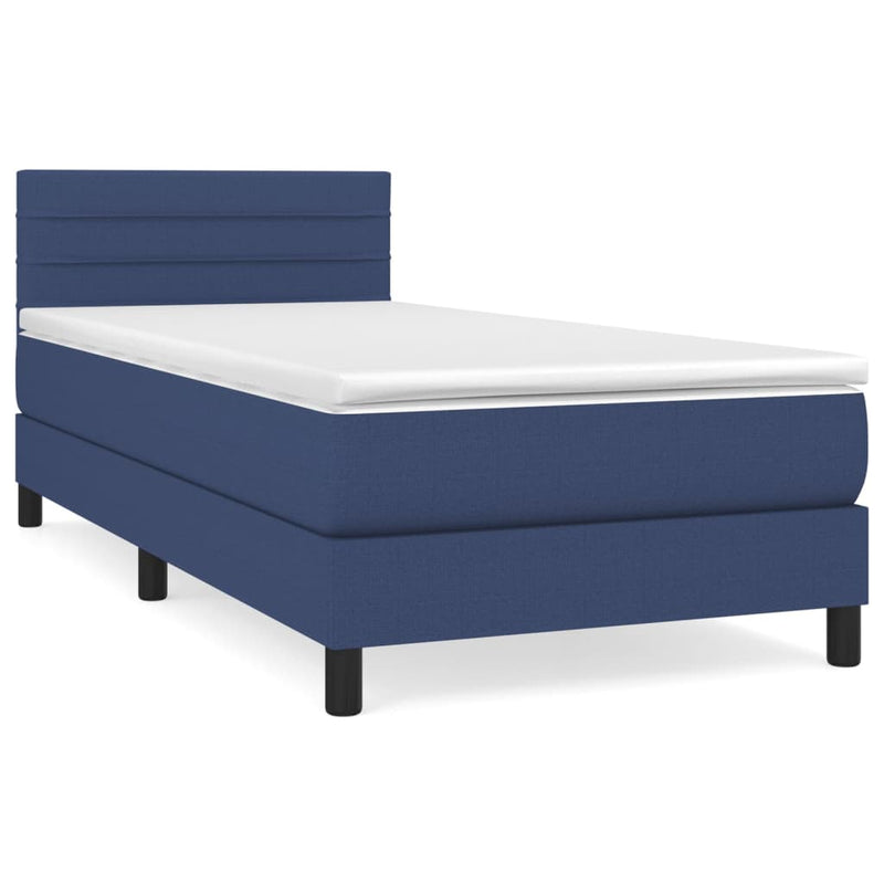 Pat box spring cu saltea, albastru, 90x200 cm, textil
