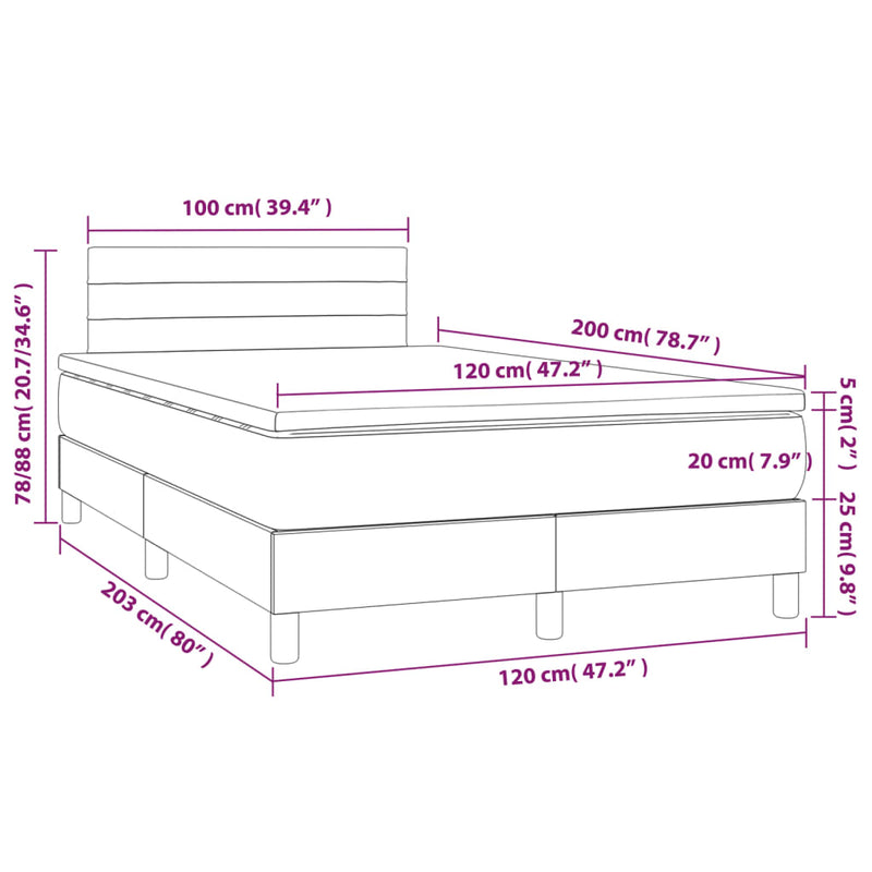 Pat box spring cu saltea, gri deschis, 120x200 cm, textil