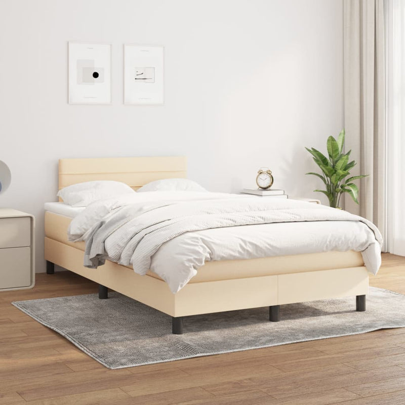 Pat box spring cu saltea, crem, 120x200 cm, textil