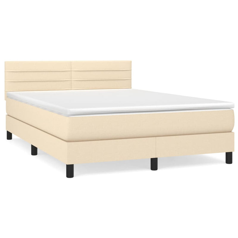 Pat continental cu saltea, crem, 140x200 cm, material textil