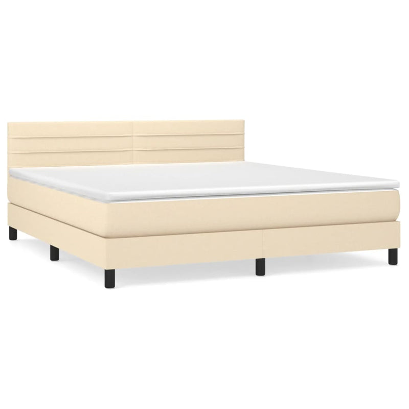 Pat box spring cu saltea, crem, 160x200 cm, material textil