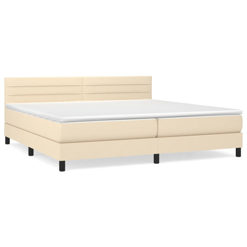 Pat box spring cu saltea, crem, 200x200 cm, textil