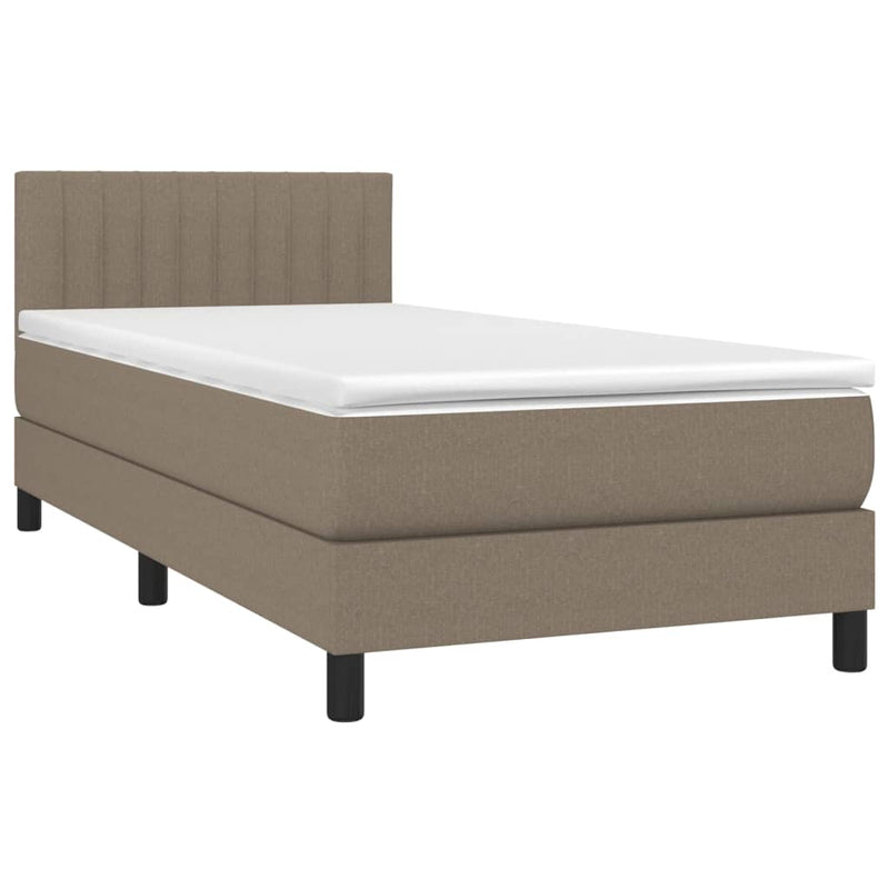 Pat box spring cu saltea, gri taupe, 90x190 cm, textil