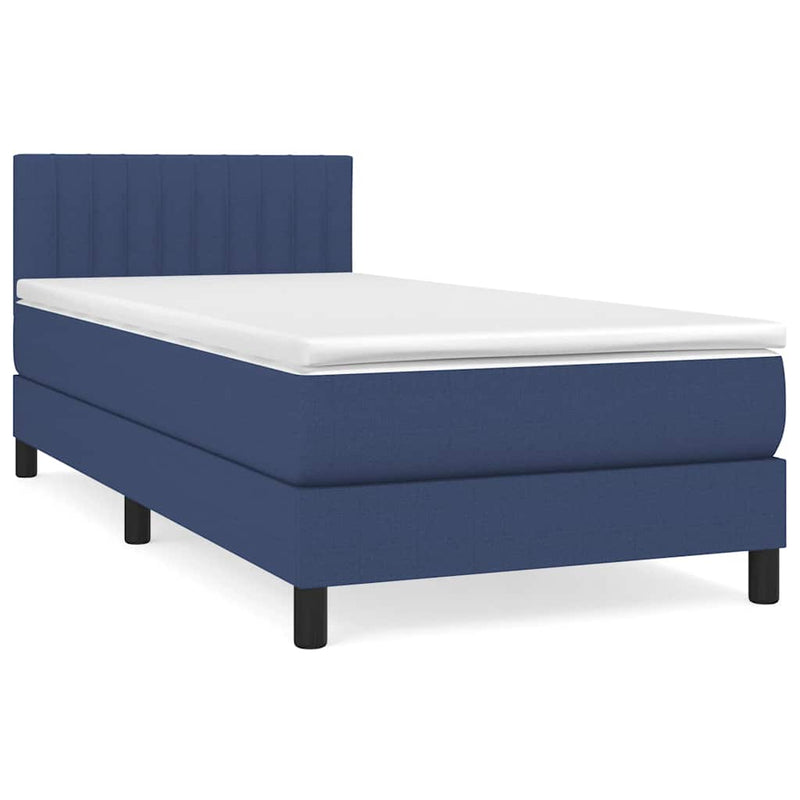Pat box spring cu saltea, albastru, 90x190 cm, textil