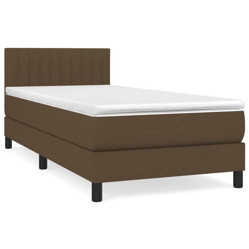 Pat box spring cu saltea, maro închis, 90x200 cm, textil