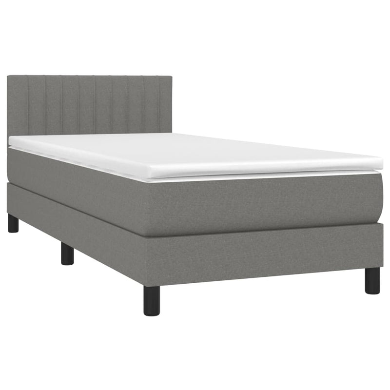 Pat box spring cu saltea, gri închis, 100x200 cm, textil