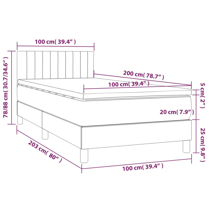 Pat box spring cu saltea, gri închis, 100x200 cm, textil