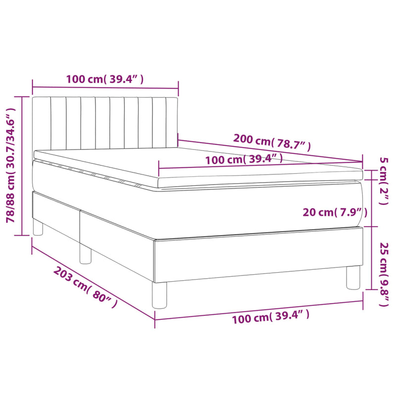 Pat box spring cu saltea, albastru, 100x200 cm, textil