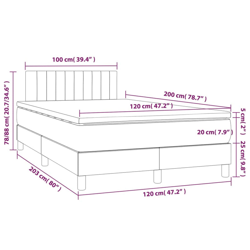 Pat box spring cu saltea, gri deschis, 120x200 cm, textil