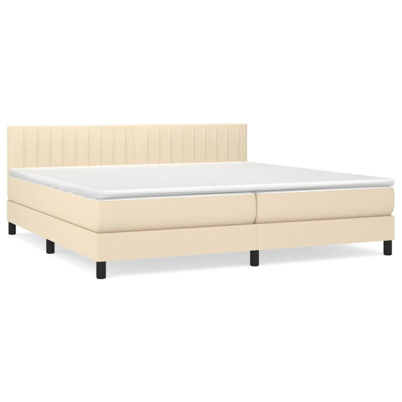 Pat box spring cu saltea, crem, 200x200 cm, textil
