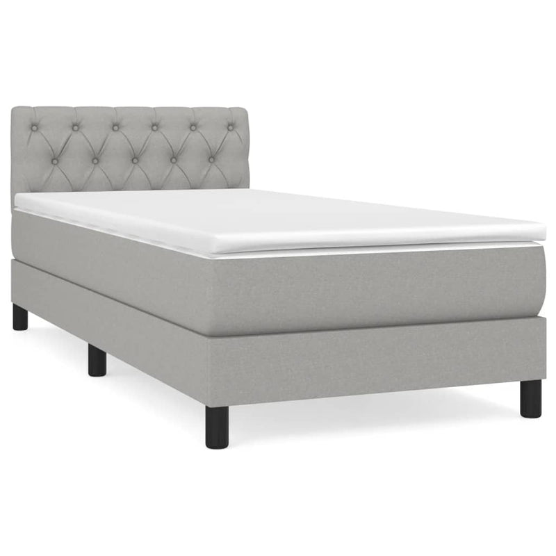 Pat box spring cu saltea, gri deschis, 80x200 cm, textil
