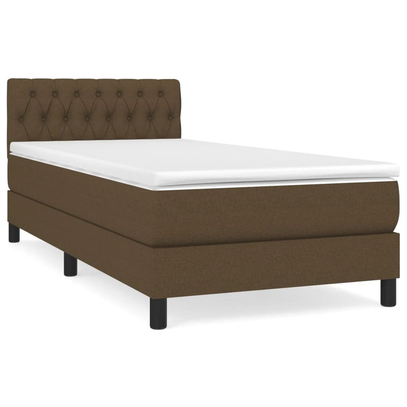 Pat box spring cu saltea, maro închis, 90x190 cm, textil