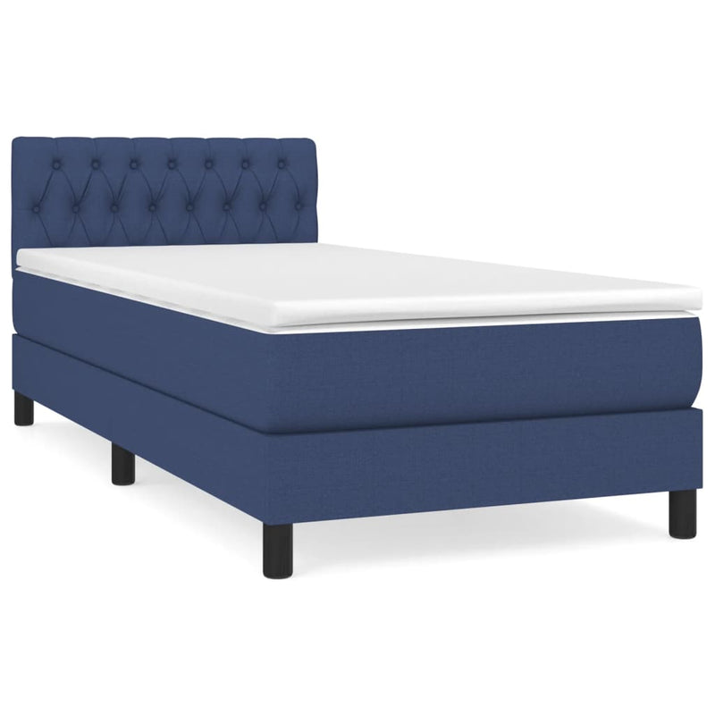 Pat box spring cu saltea, albastru, 90x190 cm, textil
