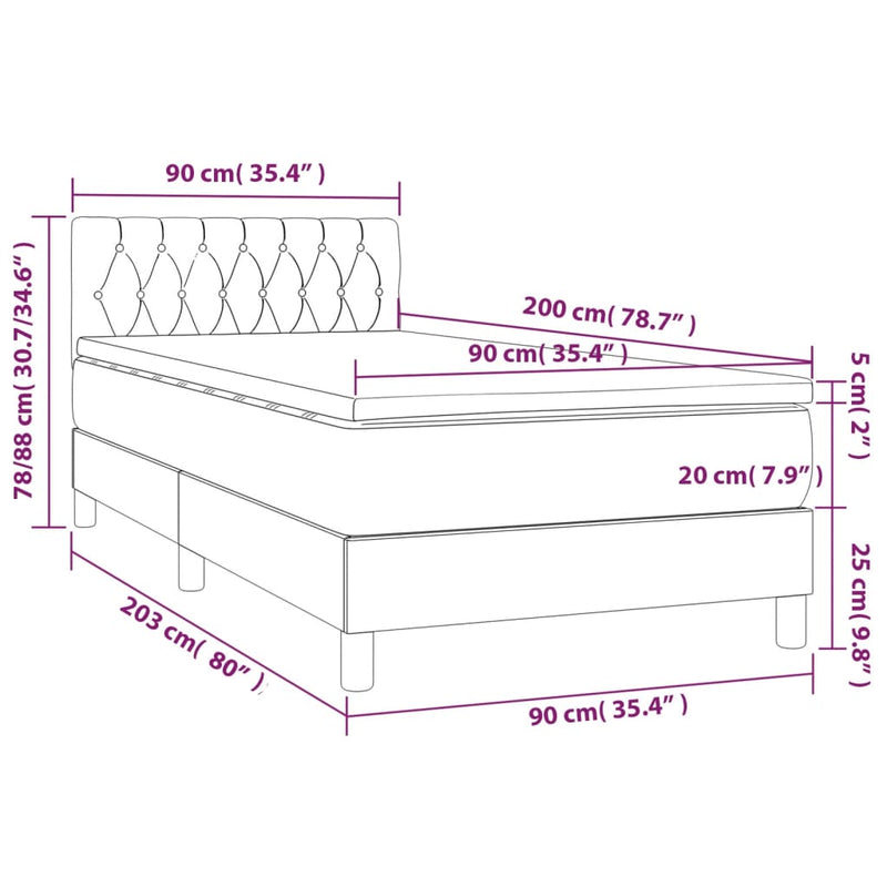 Pat box spring cu saltea, albastru, 90x200 cm, textil