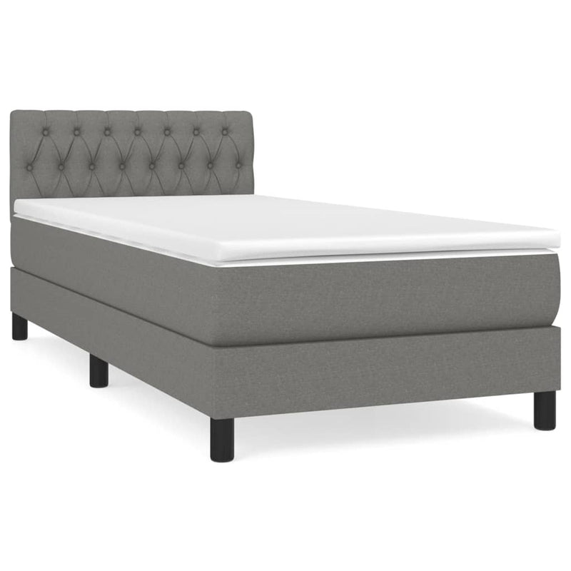 Pat box spring cu saltea, gri închis, 100x200 cm, textil