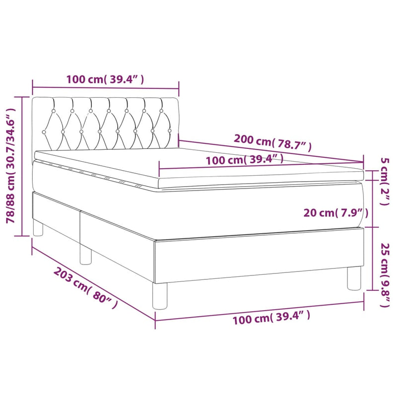Pat box spring cu saltea, gri închis, 100x200 cm, textil