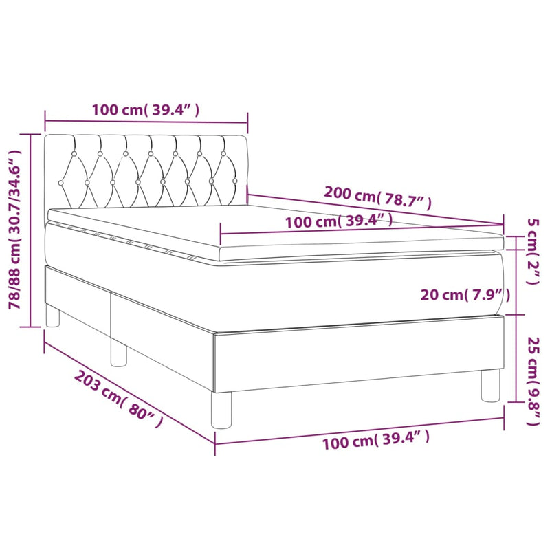 Pat box spring cu saltea, negru, 100x200 cm, textil