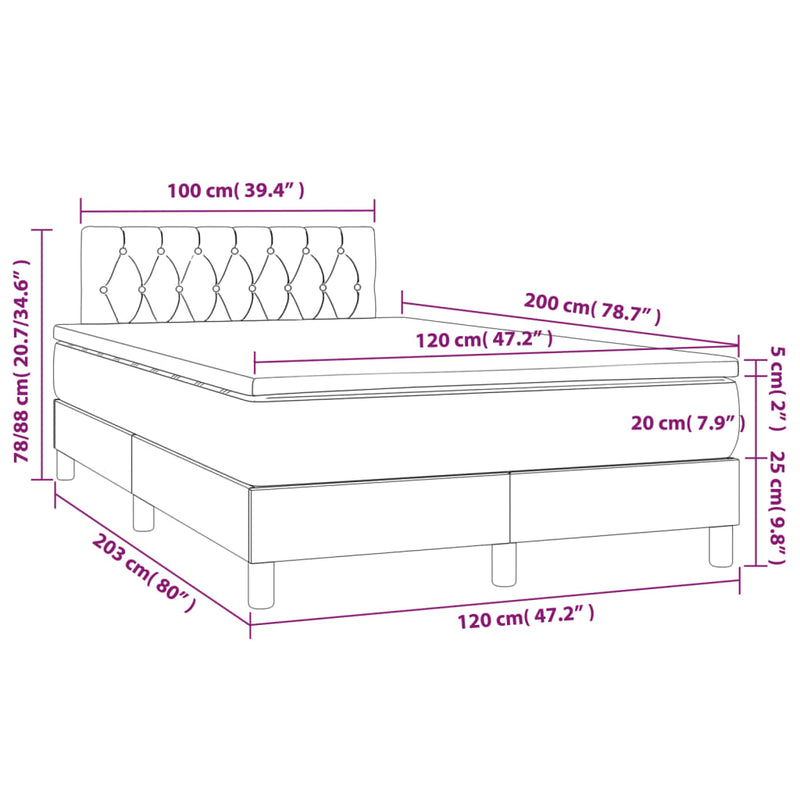 Pat box spring cu saltea, crem, 120x200 cm, textil