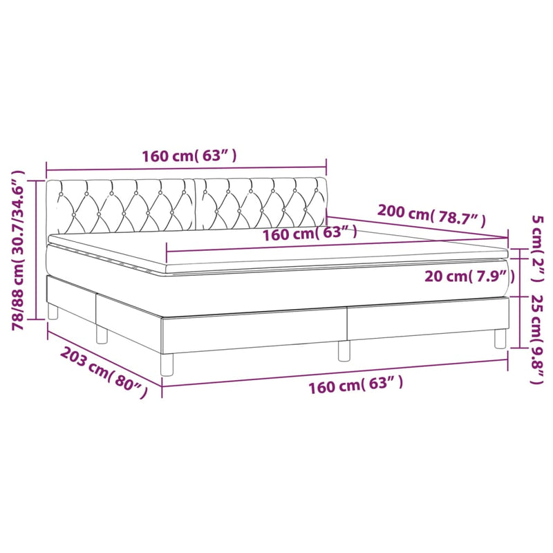 Pat box spring cu saltea, maro închis, 160x200 cm, textil