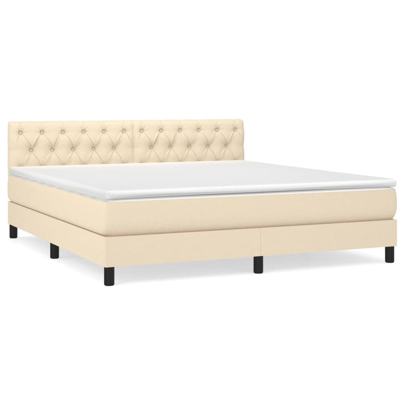 Pat box spring cu saltea, crem, 160x200 cm, material textil