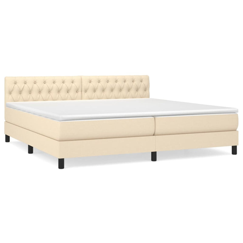 Pat box spring cu saltea, crem, 200x200 cm, textil