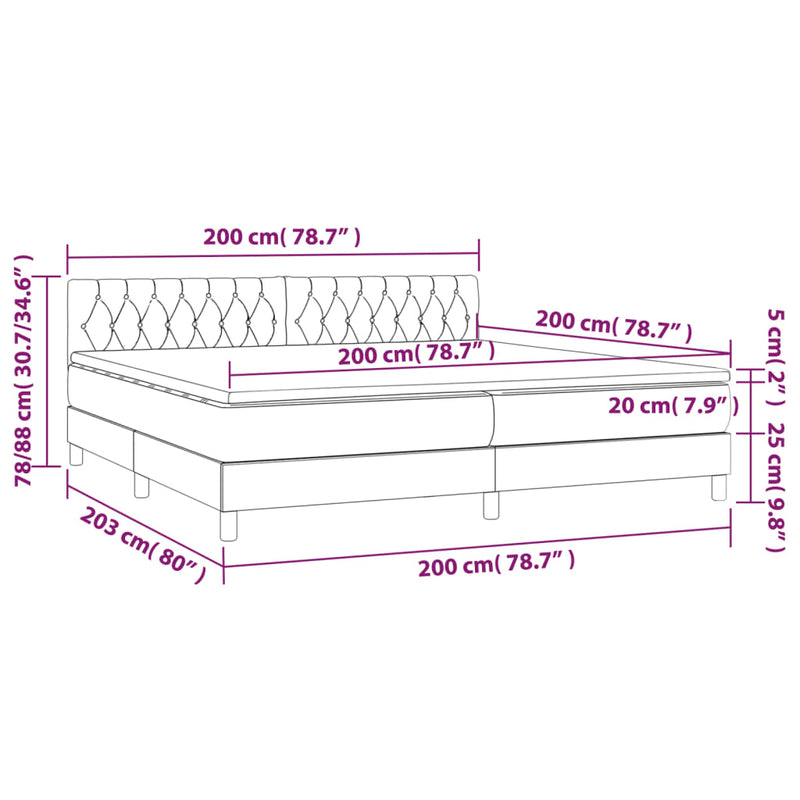 Pat box spring cu saltea, albastru, 200x200 cm, textil