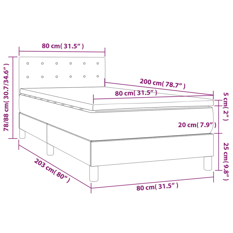 Pat box spring cu saltea, crem, 80x200 cm, textil