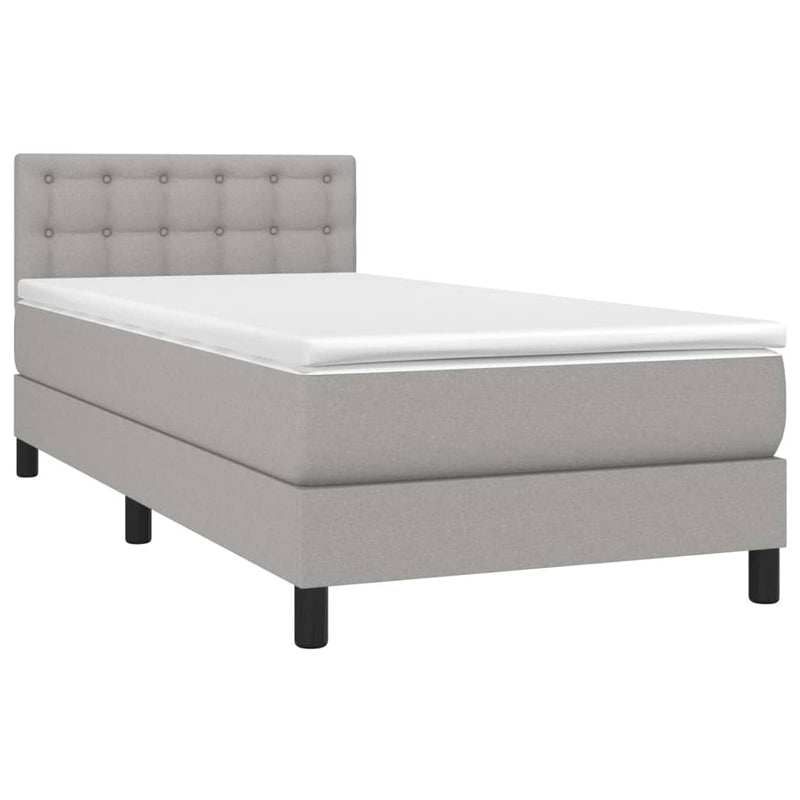 Pat box spring cu saltea, gri deschis, 90x200 cm, textil