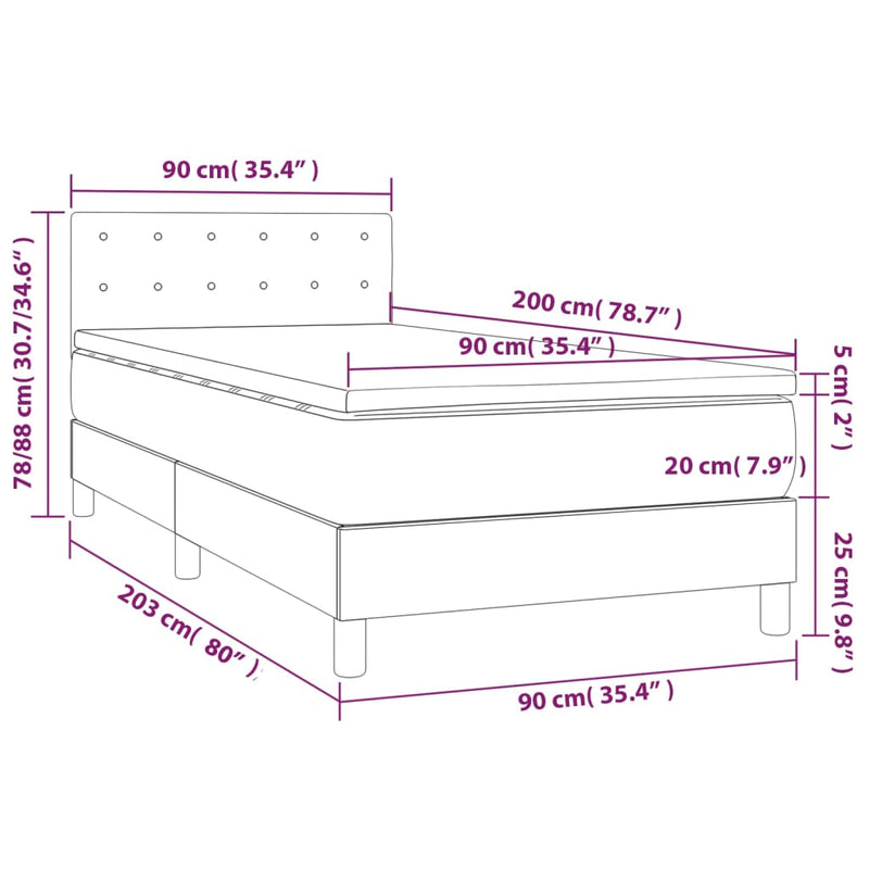 Pat box spring cu saltea, maro închis, 90x200 cm, textil