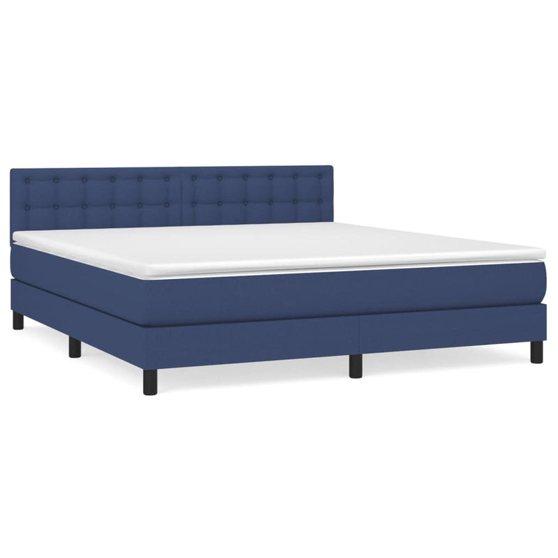 Pat continental cu saltea, albastru, 160x200cm, material textil
