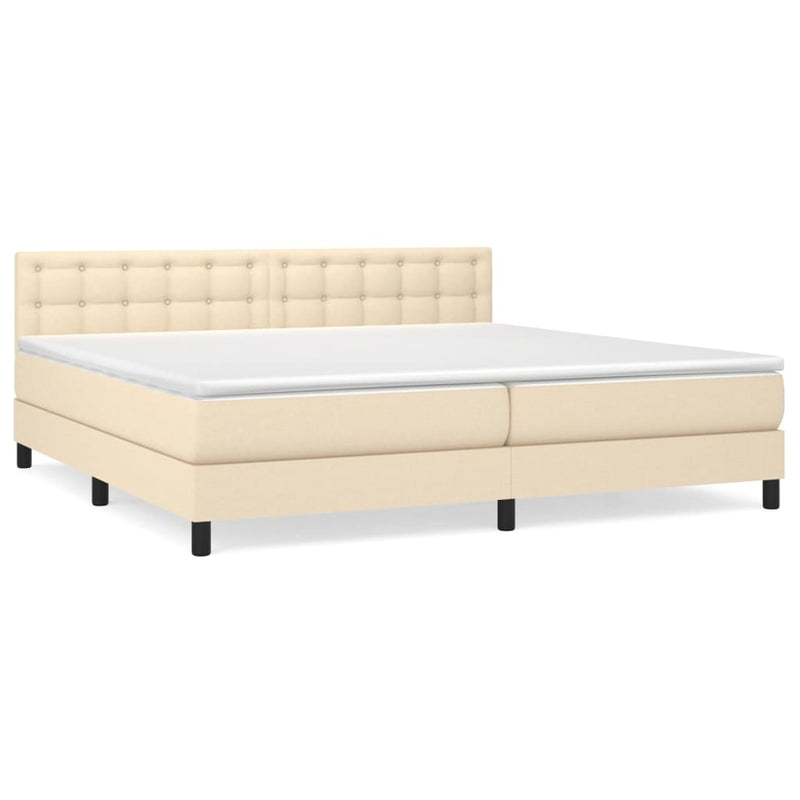 Pat box spring cu saltea, crem, 200x200 cm, textil