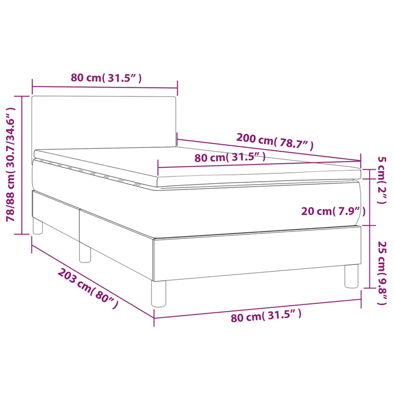 Pat box spring cu saltea, negru, 80x200 cm, textil
