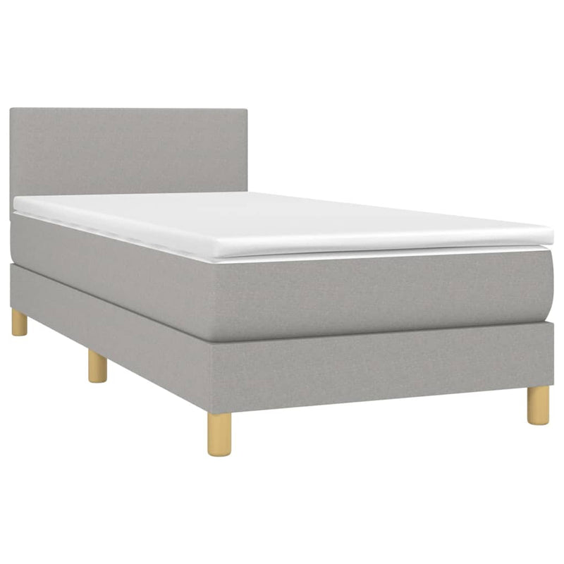 Pat box spring cu saltea, gri deschis, 90x190 cm, textil