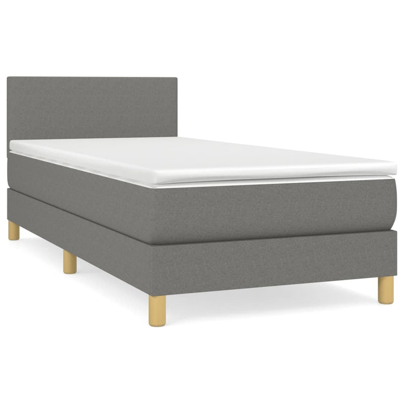 Pat box spring cu saltea, gri închis, 90x190 cm, textil