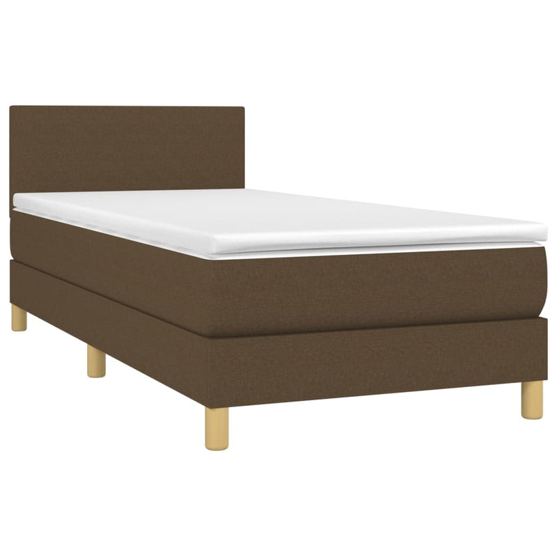 Pat box spring cu saltea, maro închis, 90x190 cm, textil
