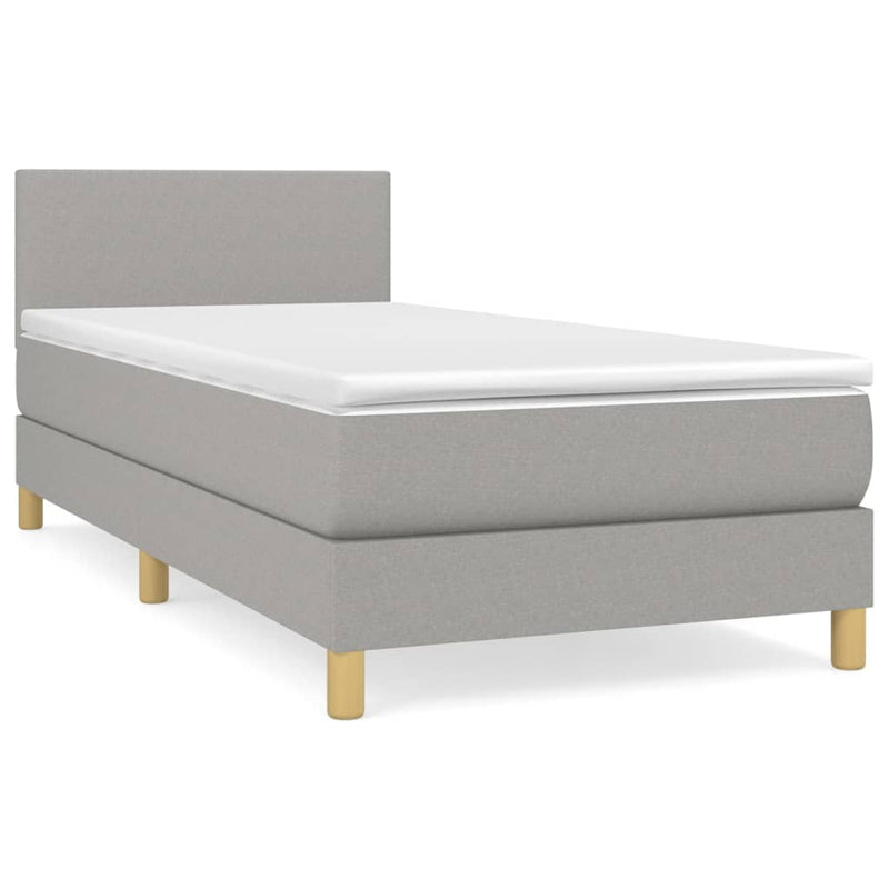 Pat box spring cu saltea, gri deschis, 90x200 cm, textil