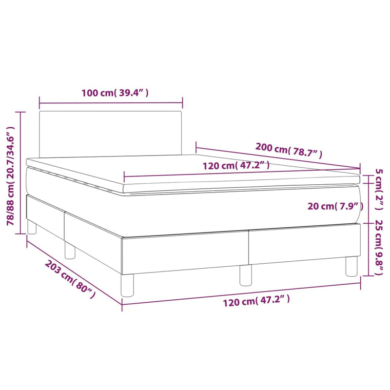 Pat box spring cu saltea, gri deschis, 120x200 cm, textil