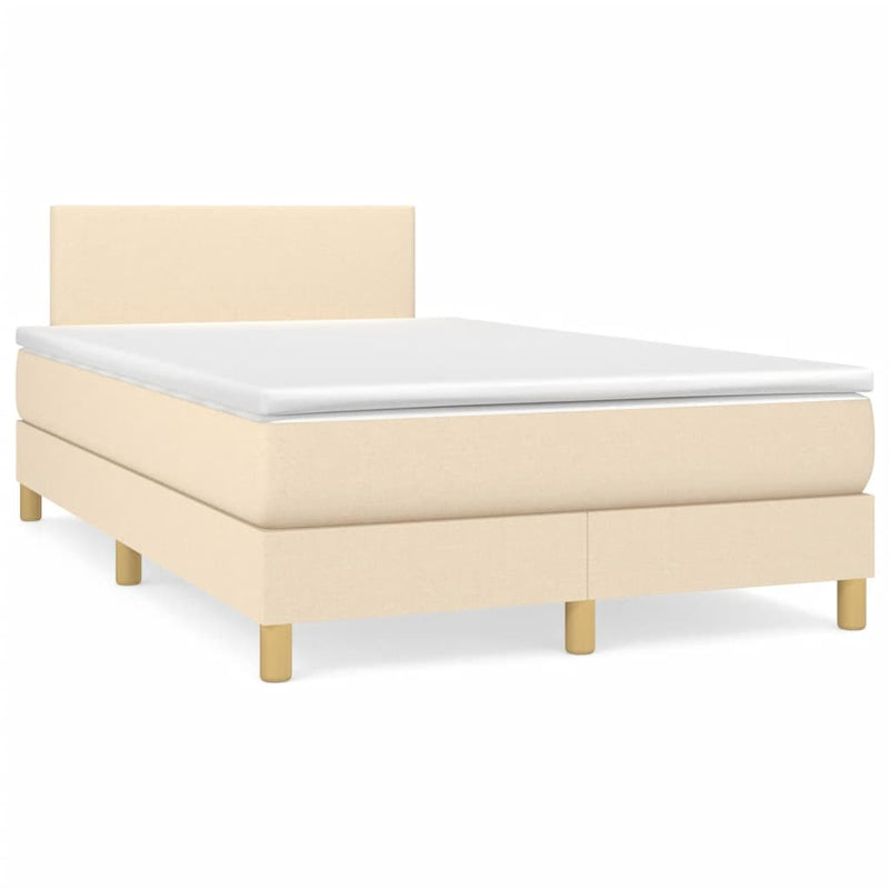 Pat box spring cu saltea, crem, 120x200 cm, textil