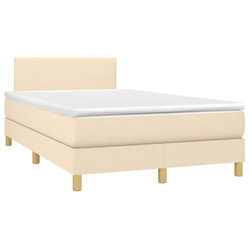 Pat box spring cu saltea, crem, 120x200 cm, textil