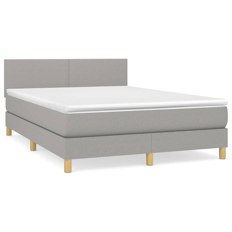 Pat box spring cu saltea, gri deschis, 140x190 cm, textil