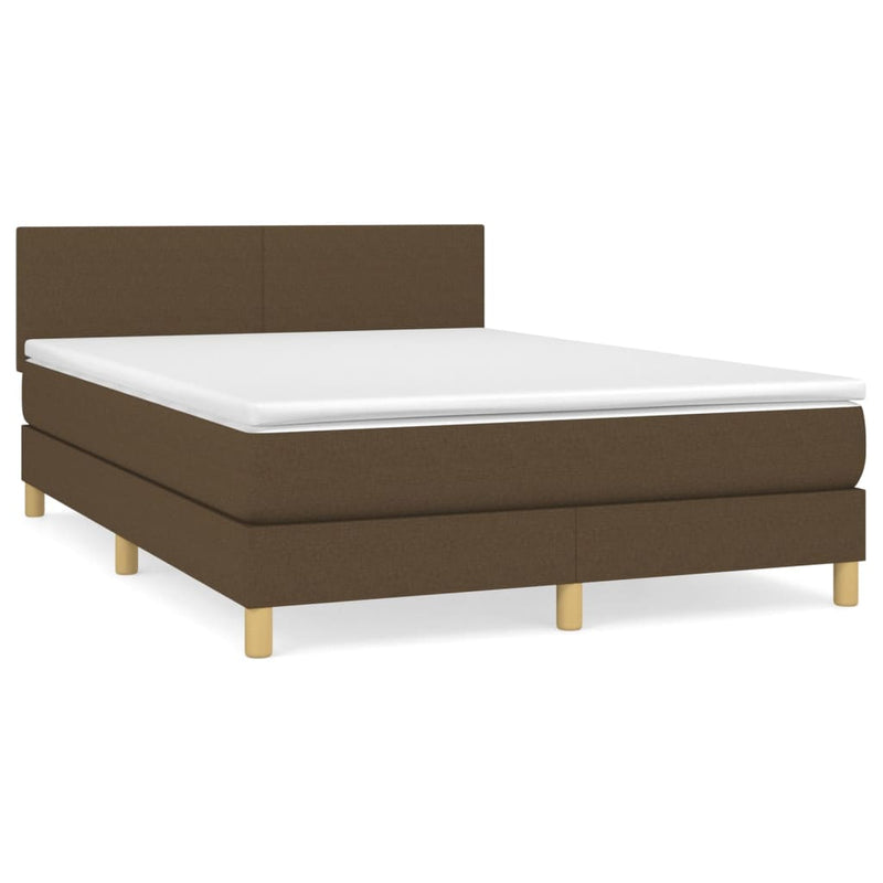 Pat box spring cu saltea, maro închis, 140x200 cm, textil