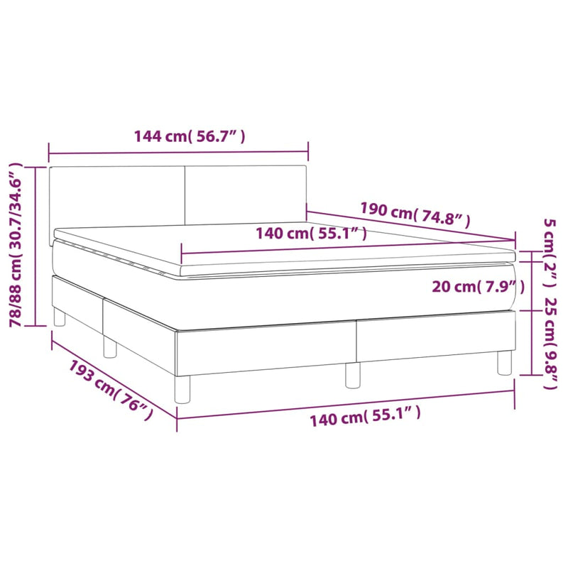 Pat box spring cu saltea, albastru, 140x200 cm, textil